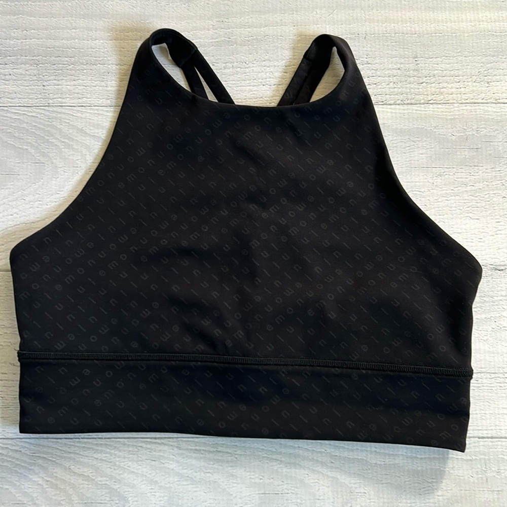 Lululemon Energy High-Neck Longline Bra *Medium Support‎ Sz 8 Mirror PU Black
